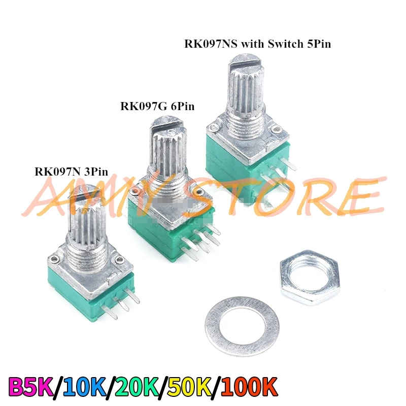 10 шт. RK097N RK097G RK097NS 15 мм аудио усилитель герметичный один двойной потенциометр B5K B10K B20K B50K B100K 3/5/6 контактов