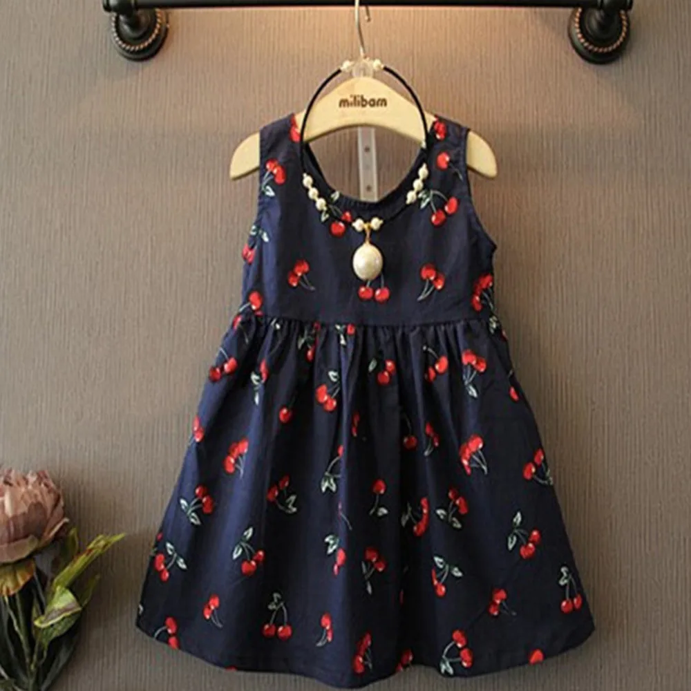 

Kids Baby Girls Beautiful cotton lace sleeveless Dress Princess Summer Sleeveless Dress With Cheeries Easter Dress 100% Top Good