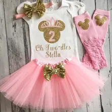 Заказное имя Розовый Минни Маус первый боди на день рождения один кусок Туту гетры todles наряд комплект для ребенка душ вечерние сувениры