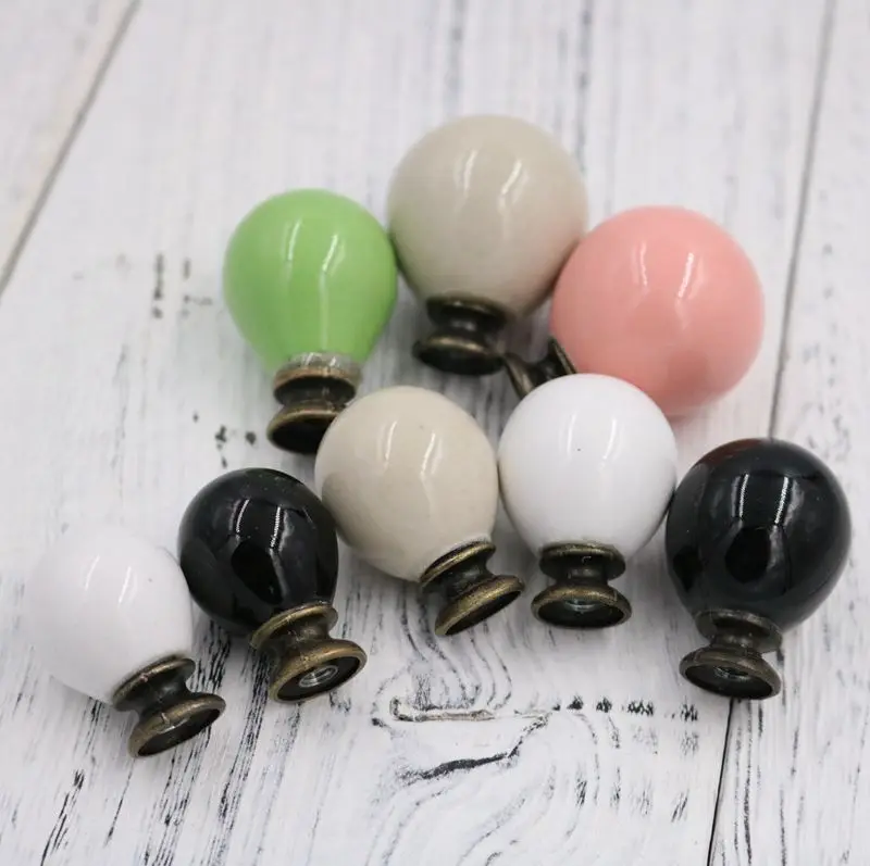 1x Kid's room Vintage Round Ball Ceramic Drawer Knobs Kitchen Cabinet Door Handle Cupboard Funiture Hardware Antique Bronze base