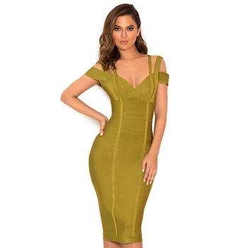 

Free Shipping Bandage Dress Rayon 2017 New Arrival Women Olive Green Sexy Off Shoulder Bandage Dress Wholesale