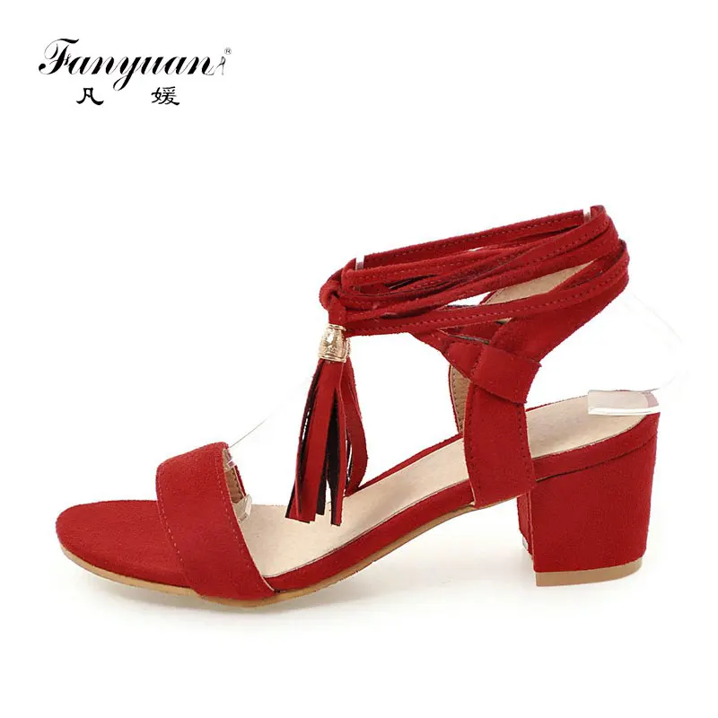 

Fanyuan Fashion Ankle Strap High Heels Summer Cross-tied Casual Shoes Elegant Butterfly-knot Fringe Sandals Women Shoes