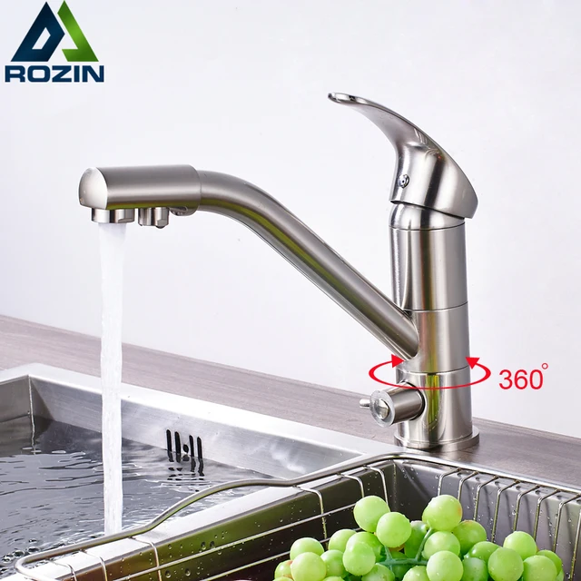 Brushed Nickel Kitchen Sink Faucet 360 Degree Rotation Deck Mounted