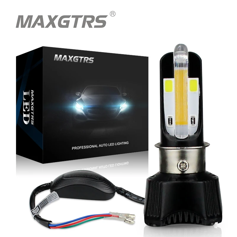 MAXGTRS LED Motorcycle Headlight Hi Lo Beam H4 HS1 Bulb BA20D 40W 4400LM COB Chip DRL