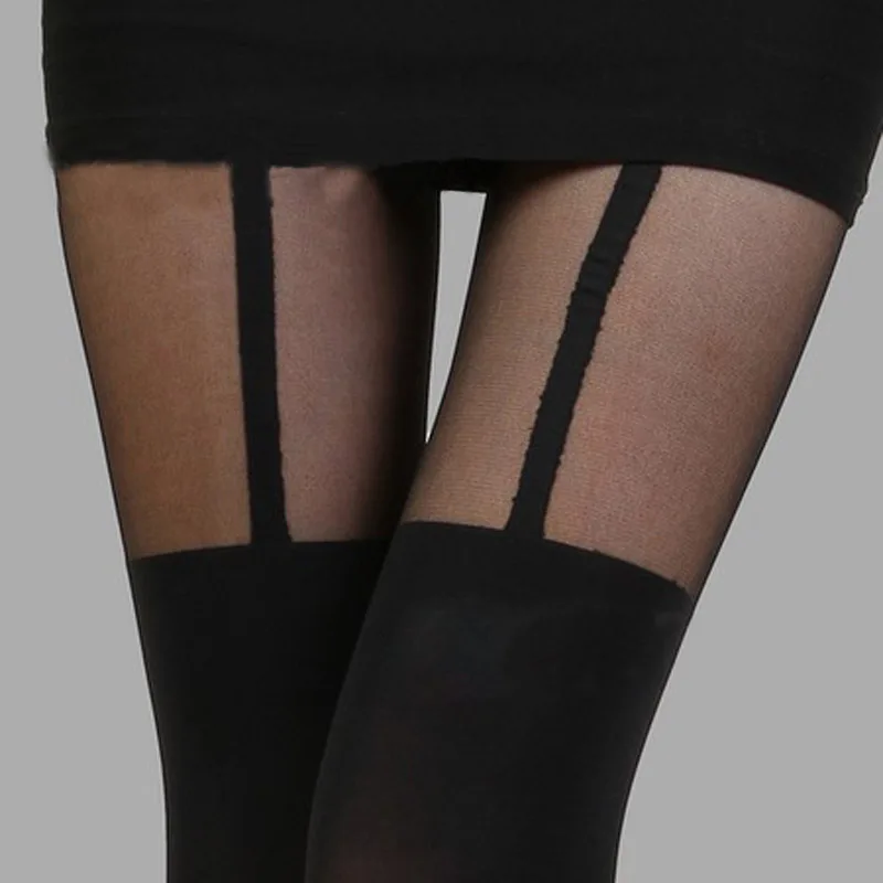 Fashion Tights Bow Tattoo Mock Bow Suspender Sheer Stockings Pantyhose1/11