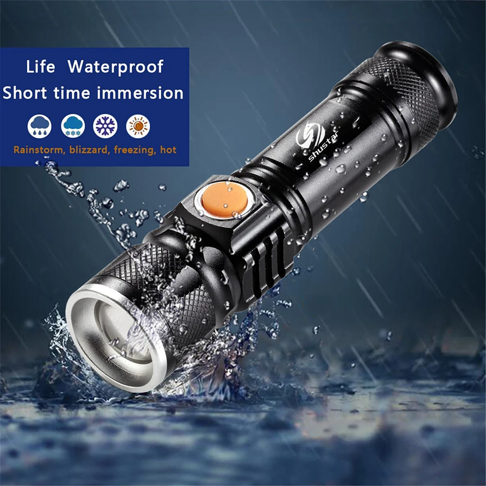 USB Inside Battery T6 Powerful 2000LM Led Flashlight Portable Light Rechargeable Tactical LED Torches Zoom Flashlight