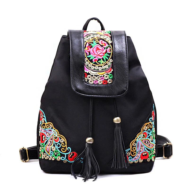 Women Embroidered Backpacks Female Backpacks Waterproof Nylon Beach Bag