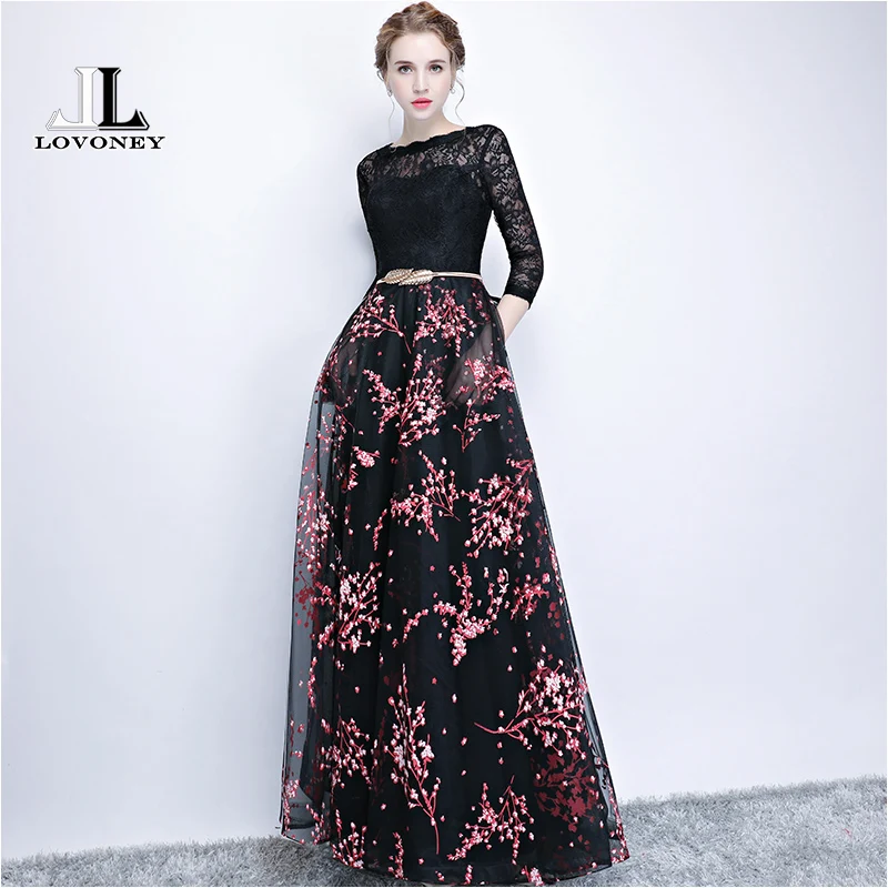 LOVONEY Elegant Lace Evening Dress Long Flower Print Occasion Party Dress Evening Gown Formal Dresses Robe De Soiree YS410 LOVONEY Elegant Lace Evening Dress Long Flower Print Occasion Party Dress Evening Gown Formal Dresses Robe De Soiree YS410