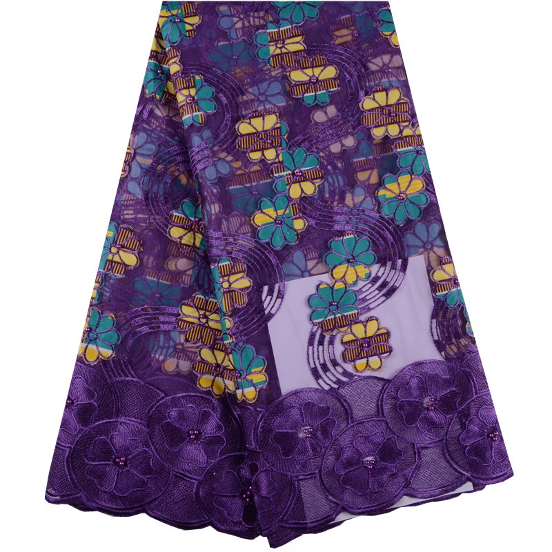 High quality african fabric guipure lace fabric mixed with ankaraNigerian lace fabric with bead for weddings