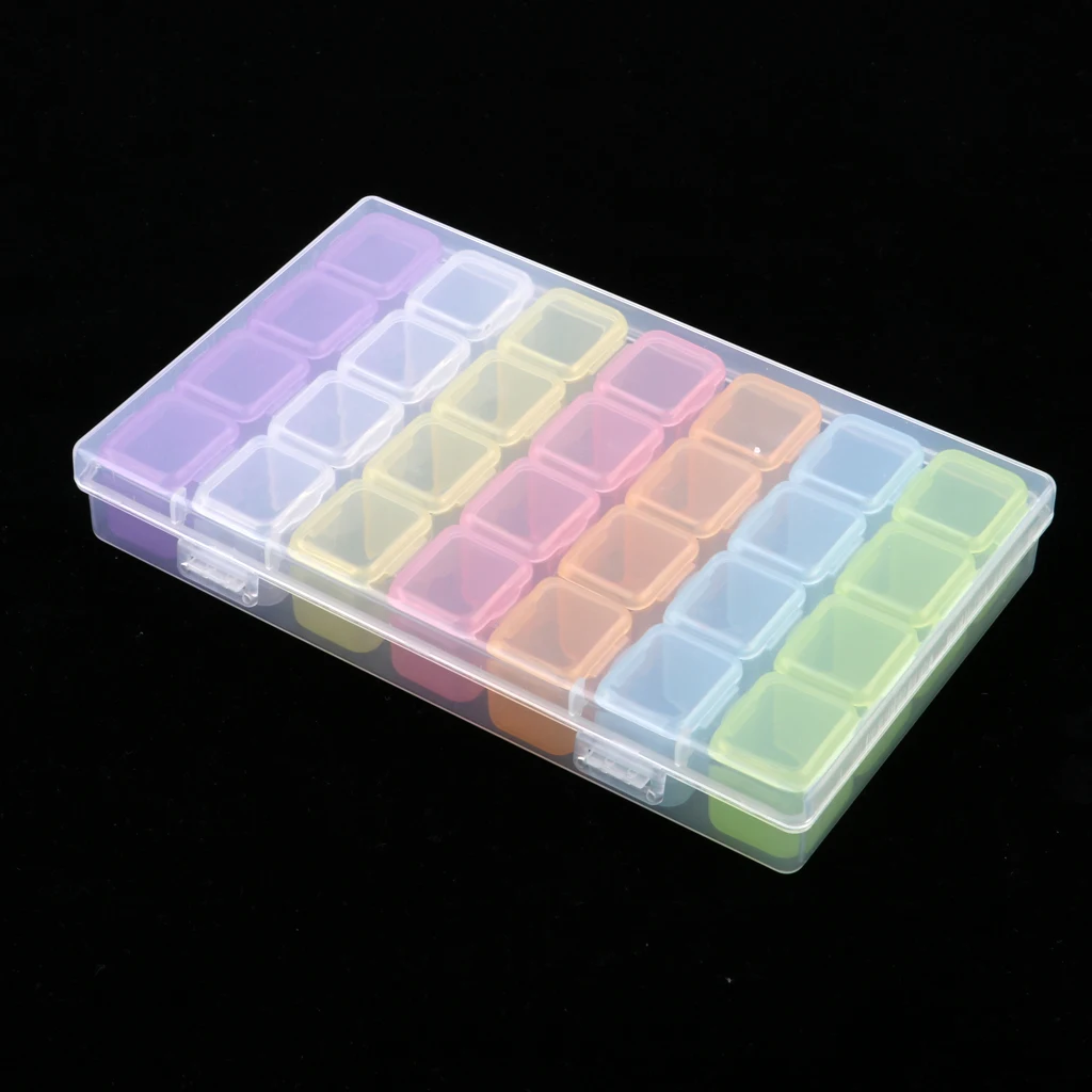 Rainbow Color Plastic Jewelry Box Organizer Container Nail Art Rhinestones Beads Storage Case with Removable Dividers 28 Grids