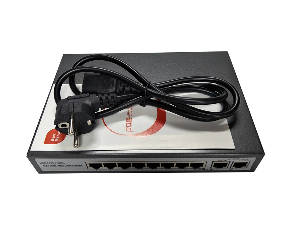Коммутатор PoE 8 каналов 10/100 Мбит/с + 2 канала Up Link 1000 м Onvif порт коммутатор Fast Ethernet