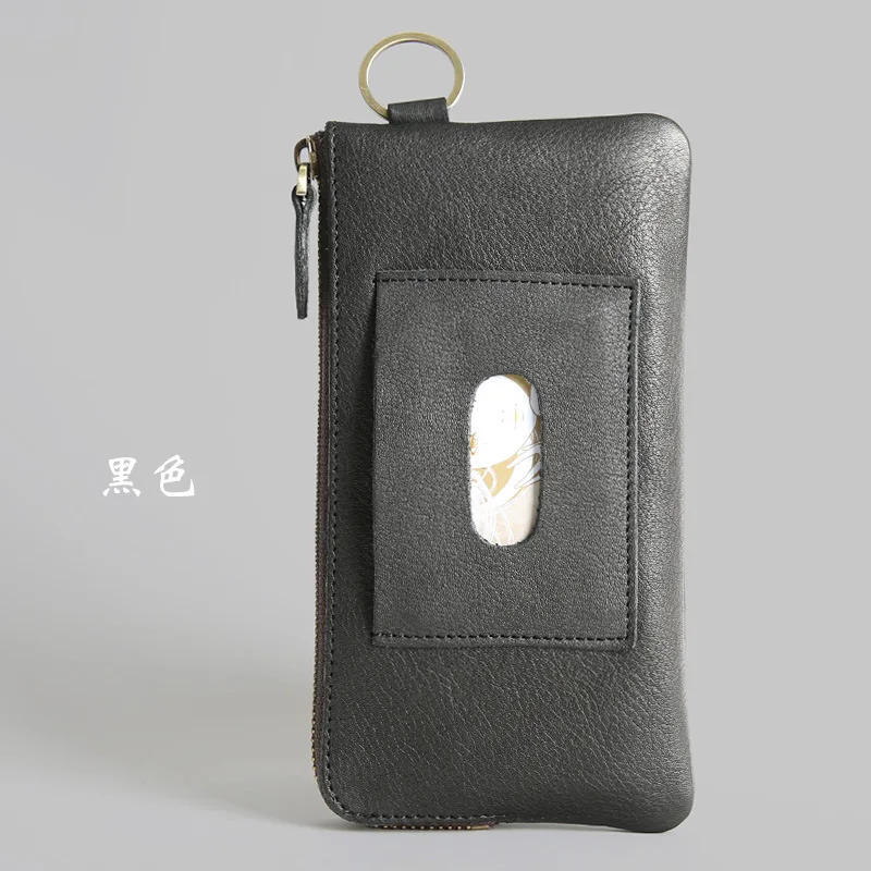 Мужской кошелек из натуральной кожи, мужская сумка-клатч для монет, мужской кошелек бумажник для кредитных карт, кошелек для карт, длинный кошелек - Цвет: Black
