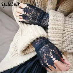 Новые черные и белые кружевные перчатки без пальцев с рукавами-накладками, открытые Цветочные женские перчатки, Осень-зима, кружевные