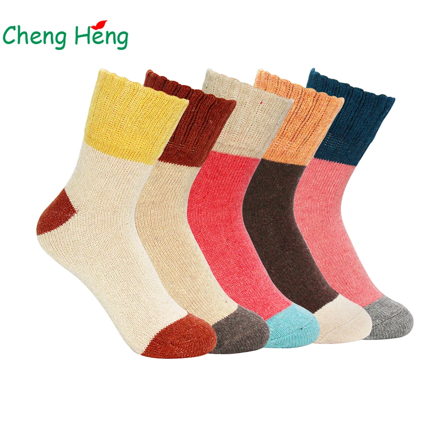 

Cheng Heng 5 pairs/bag New Women's Rabbit Wool Spring Winter Thick Warm Socks Soft Casual Fashion Bright 5 Color Women Sock