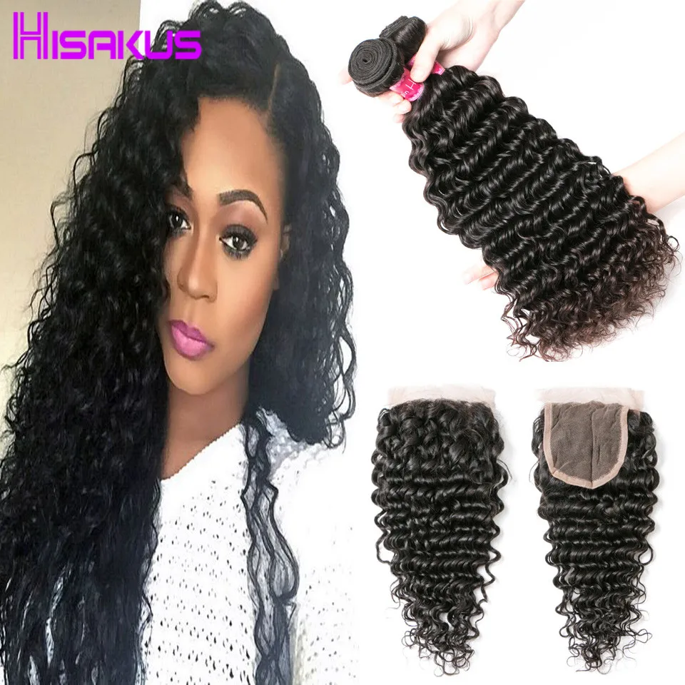 Brazilian Deep Wave With Closure 4 Bundle Deals Brazilian Curly