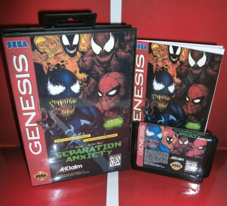 

Spider-Man and Venom - Separation Anxiety US Cover with box and manual For Sega Megadrive Genesis Video Game Console