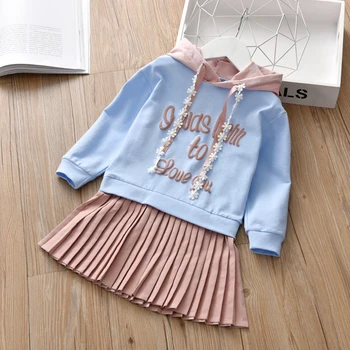 

Fashion Kids Girl Hoodies Dress 2019 New Spring Autumn Long Sleeeve Letters Printed Hooded Toddler Girls Dresses Pleated Z512