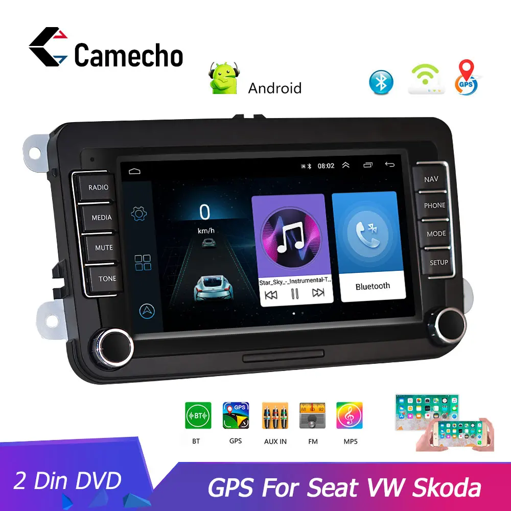 Camecho 2 Din Android 8,1 автомобильный Радио авто 7 дюймов HD Универсальный gps мультимедийный плеер DVD WiFi стерео для Volkswagen Seat Skoda