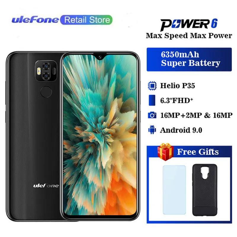 Ulefone power 6 Смартфон Android 9,0 Helio P35 Octa-core 6350mah 6," 4 GB 64 GB 16MP face ID NFC 4G Global мобильные телефоны