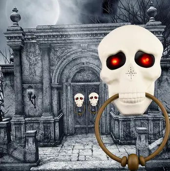 

2PCS/Lot Creative Halloween Horrible Door Bell Red Lighted eyes with scary welcome voice sounded and lighted skull head doorbell