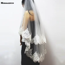 Новинка, двухслойная короткая свадебная фата с блестками и кружевной каймой, 2 слоя, 0,9 метра, Тюлевое свадебное платье, свадебная фата