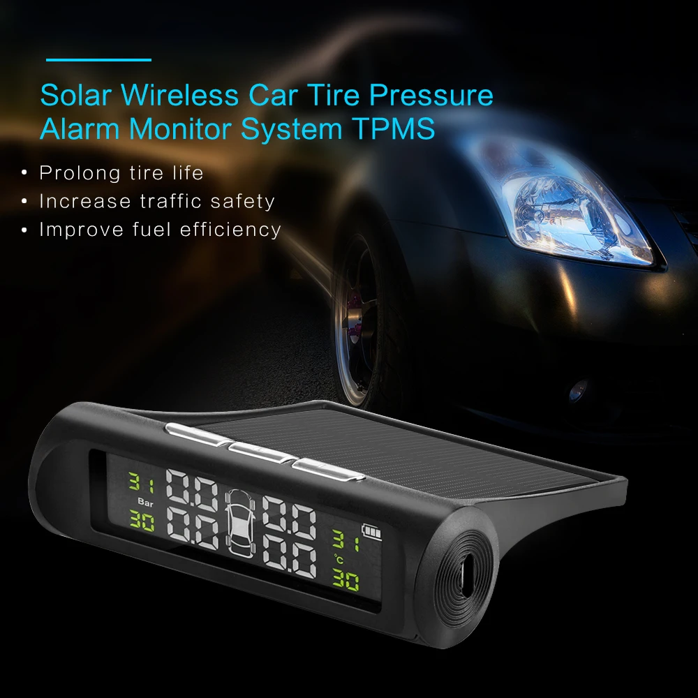TPMS Tire Pressure Alarm Monitoring System Tyre Pressure Sensor Auto Security Alarm monitor System Solar Power charging For Car 1
