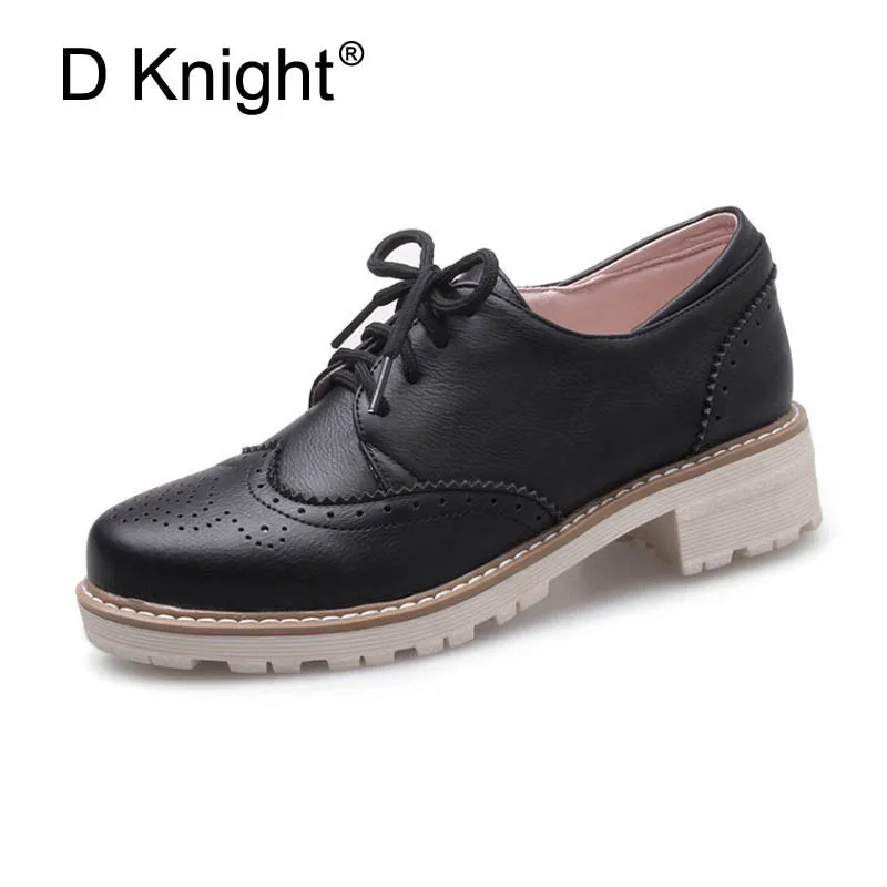 Fashion Round Toe Lace Up Oxford Shoes For Women Fashion Carved Brogue