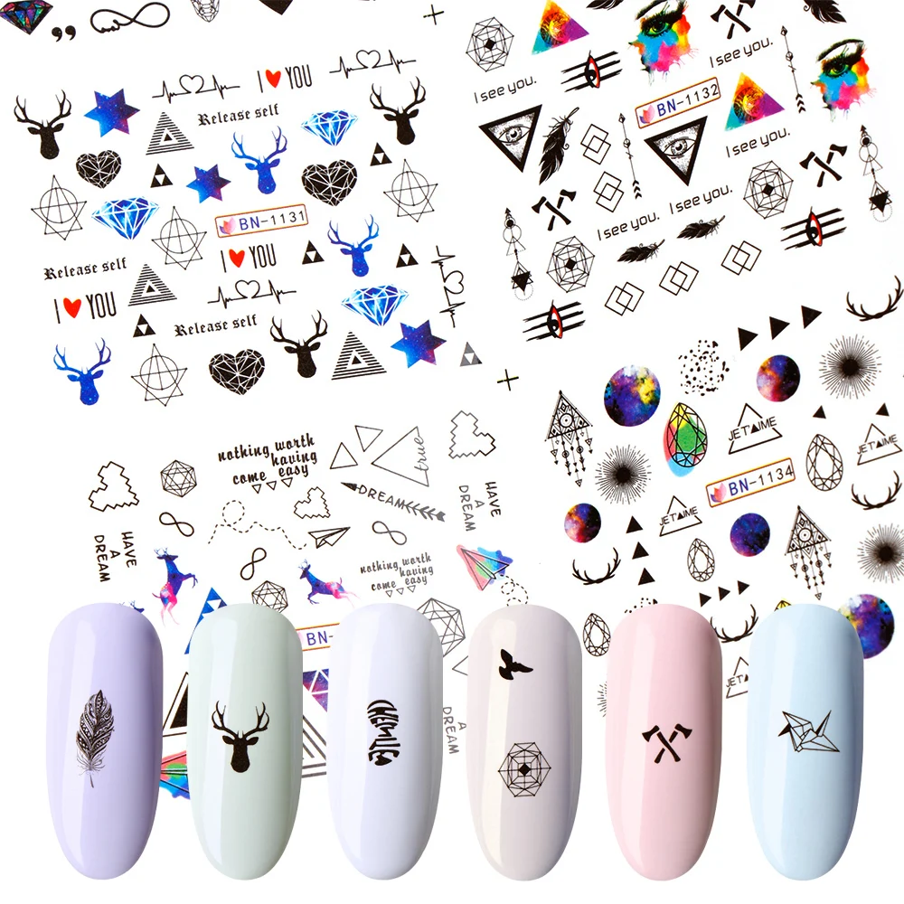 

12 Designs Water Transfer Nail Sticker Black Necklace Triangle Decals Slider for Manicure Geometric Nail Art Decoration Tips