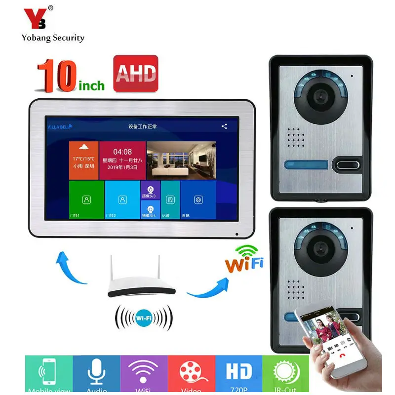 10 дюймов беспроводной/WiFi смарт IP видео домофон система с проводным дверным звонком 2* HD камера, поддержка дистанционного разблокирования - Цвет: 1006BFA21