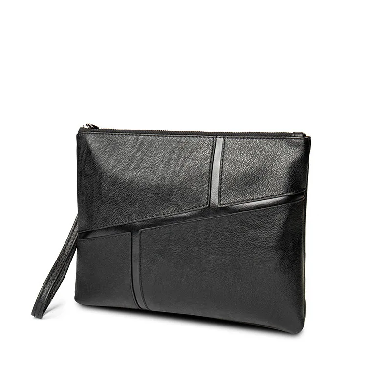 

Korean Version Stitching Leather Handbag Male Envelope Bag Large Capacity Soft Leather Handbag