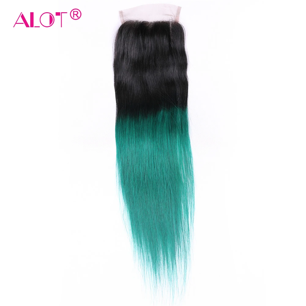 ALOT Pre-Colored Ombre Hair Bundles With Closure 1B/Green Beauty Straight Human Hair Weave With Free Part Lace Closure Non Remy ALOT Pre-Colored Ombre Hair Bundles With Closure 1B/Green Beauty Straight Human Hair Weave With Free Part Lace Closure Non Remy