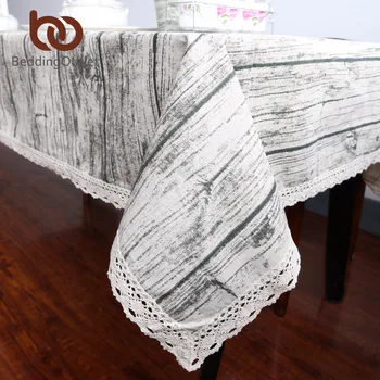 

BeddingOutlet Vintage Wood Grain Table Cloth Simulation Patterned Rustic Tablecloth Rectangle Table Cover With Lace Cotton Linen