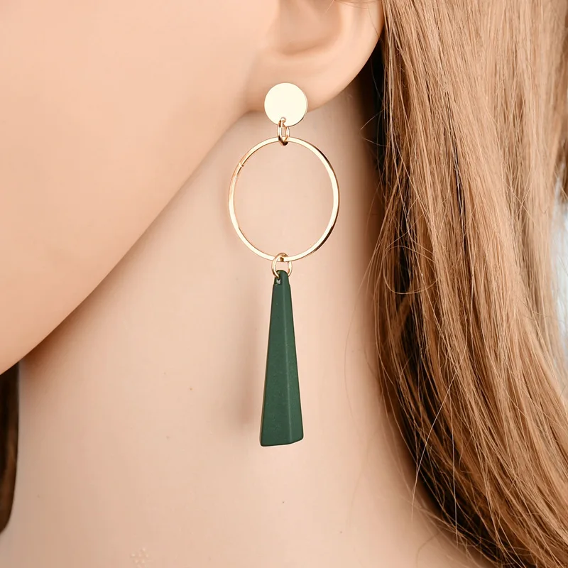 

Triangle wood long earrings sexy geometric jewelry earrings pendant female