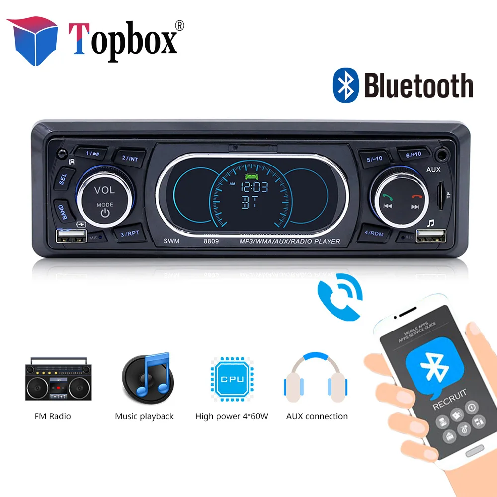 

Topbox Bluetooth 1-Din Car Stereo Audio In-Dash MP3 Radio Player Support USB/TF/AUX/FM Receiver With Wireless Remote Controller