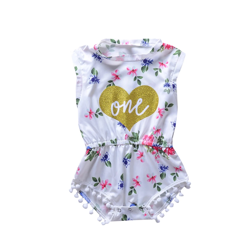 

Infant Baby Girls Clothes Floral Heart One Romper Sleeveless Mandarin Collar Jumpsuit Bebe Kid Girls Clothes