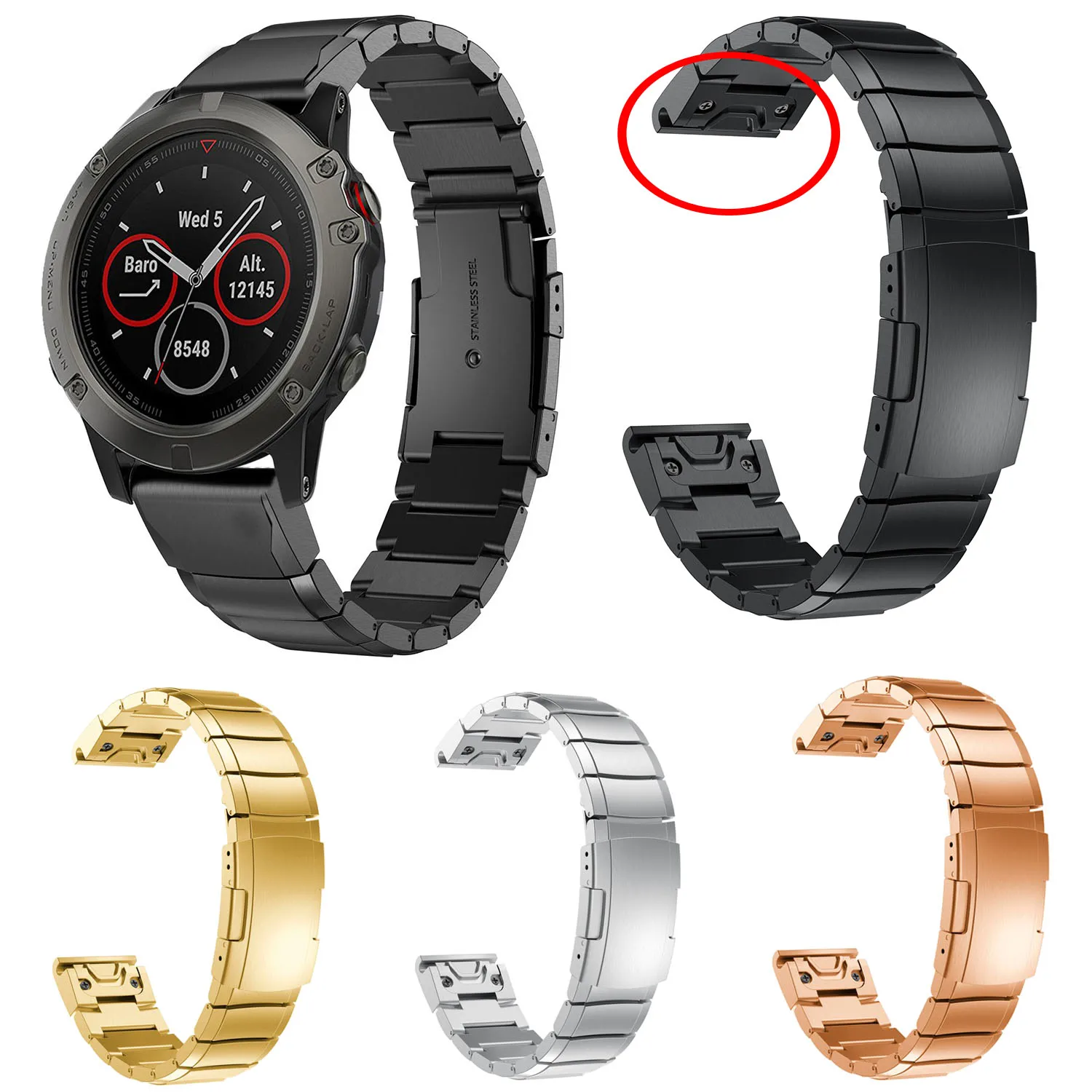 Ремешок быстросъемный для Garmin Fenix 5X 5 5S 3 3HR металлический браслет из нержавеющей