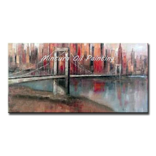 Buildings by River Hand Painted Contemporary Landscape Oil Painting On Canvas