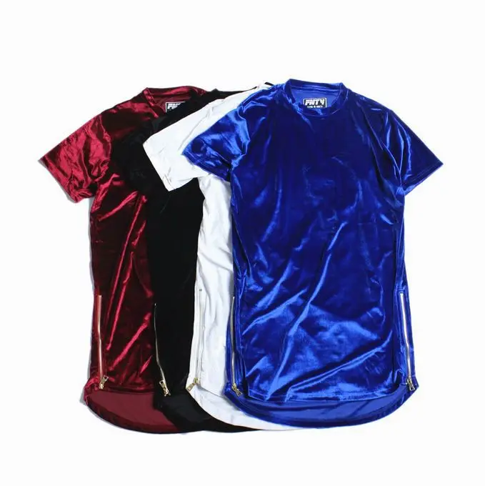 

Kanye hip hop t shirt fashion tends velour man street tee shirt solid color plain lover tops casual sides zipper slim S-2XL