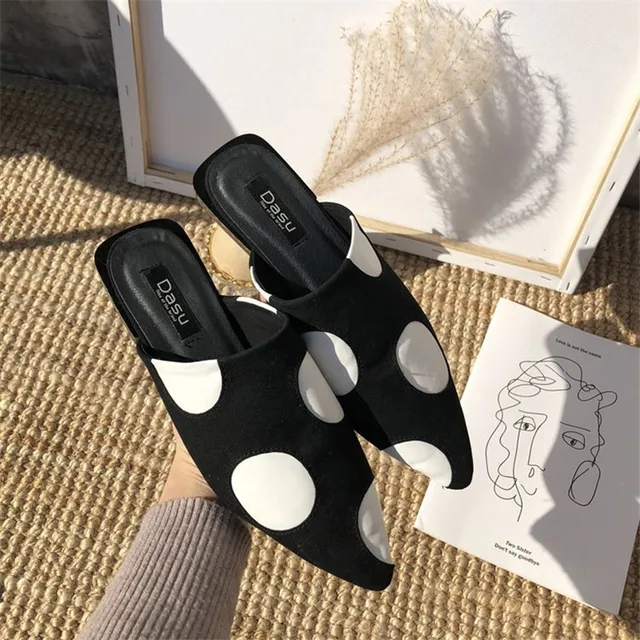 2018 shoes woman new mules polka dot flat with slippers women fashion slides PU Leather sandals women shoes 