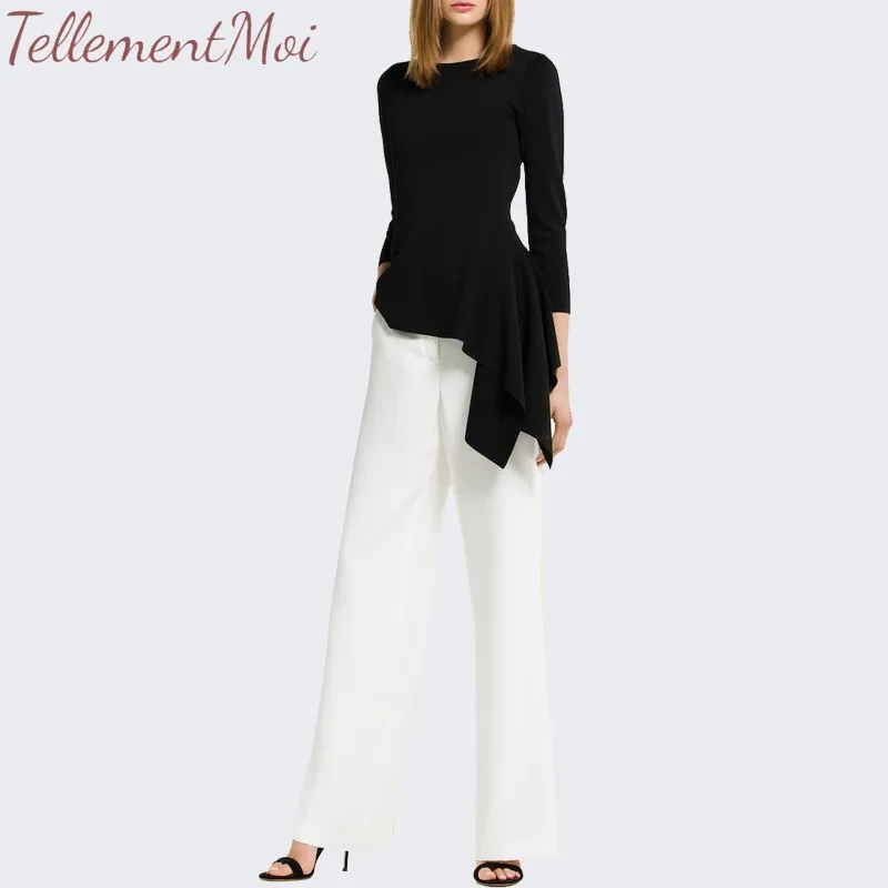 Two Piece Suit 2019 Women OL Long Sleeve O Neck Tops &amp Wide Legs Pants Outfits Office Lady Simple Elegant 2 Sets | Женская одежда