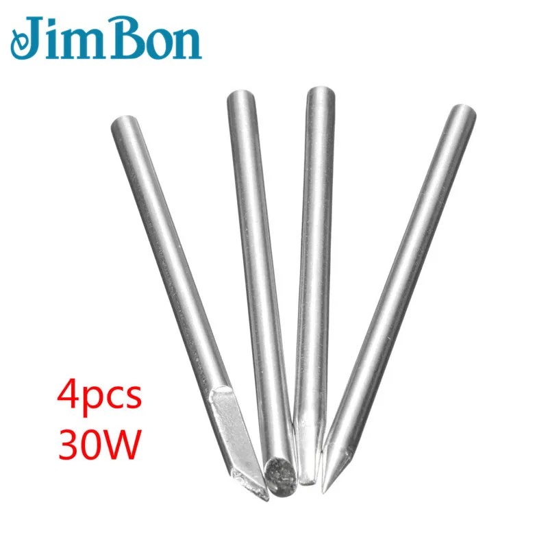 

JimBon 4pcs 30W Replaceable Electronic Soldering Iron Tips 3mm Shank For 30W Solder Irons for Welding Tools