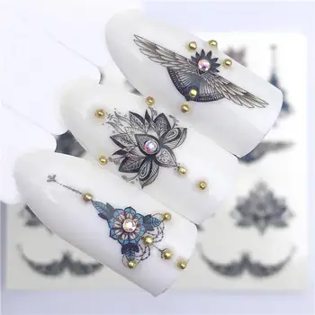 

YWK 1 PC Hot Nail Sticker Black Necklace Jewelry Beauty Water Transfer Stamping Nail Art Tips Nail Decor Manicure Deca