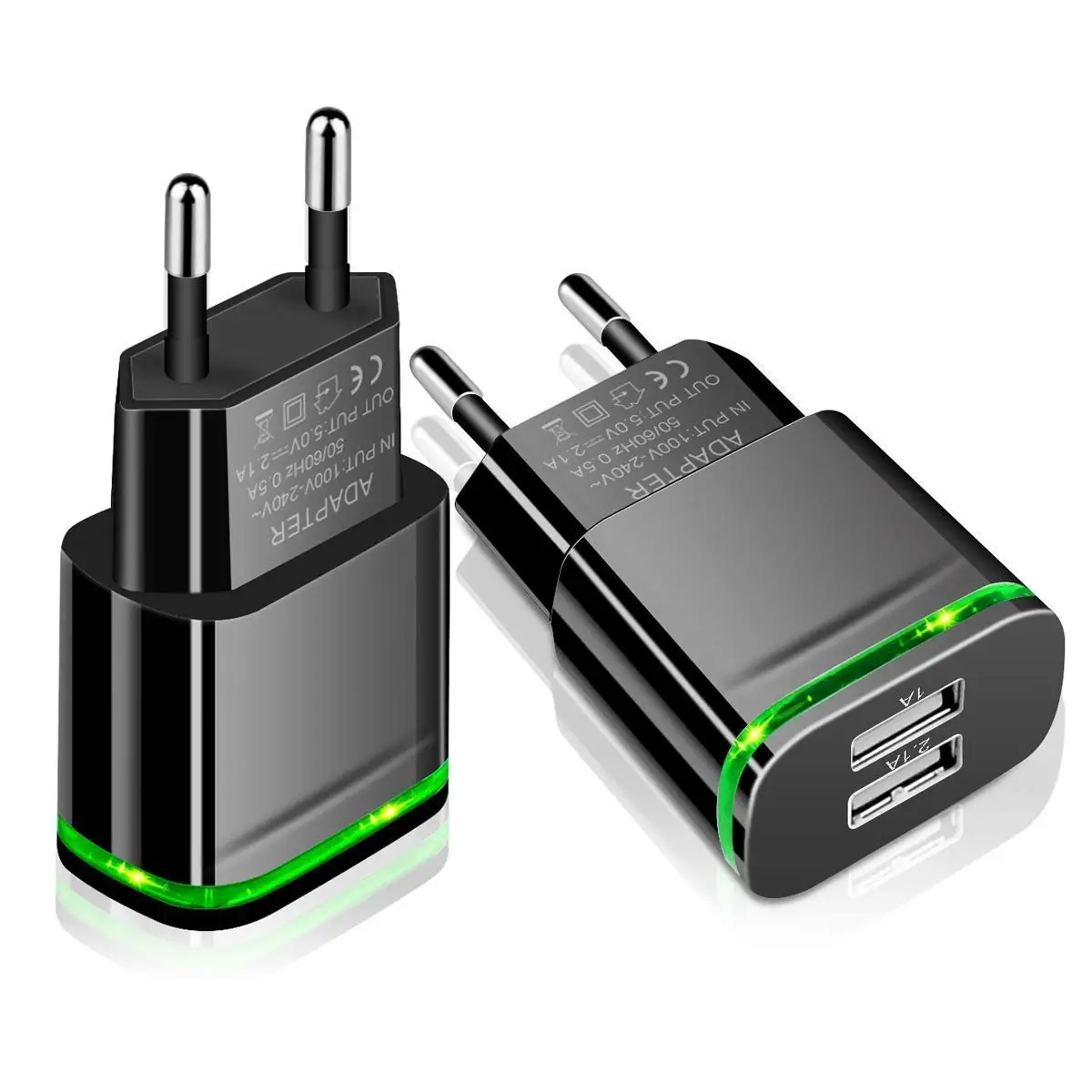 5 в 2017 а/1 А 2 порта USB зеленасветодиодный ная подсветка европейская вилка Адаптер