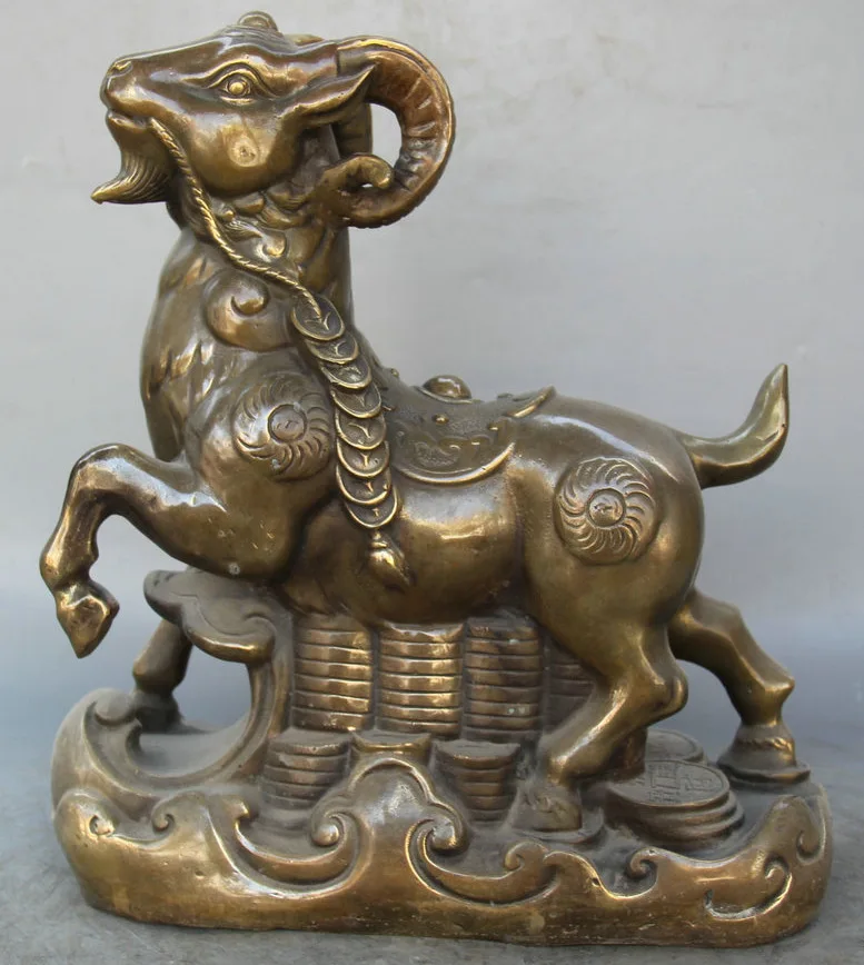 

wan671050+++12" Chinese Copper animal Wealth Money Zodiac Year Sheep Goat sculpture Statue