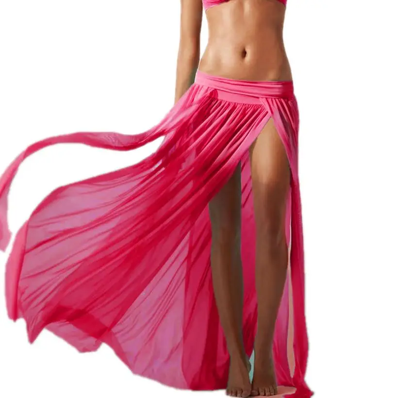Сексуальное прозрачное нижнее белье в сеточку с высоким разрезом купальник, бикини, пляжный крышка Юбка Для женщин пляжная юбка, одежда для плаванья, одежда 5 цветов - Цвет: Rose