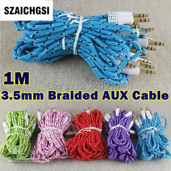 

SZAICHGSI 3.5mm Audio AUX Cable Braided Woven Fabric wire Auxiliary durable Cords Jack Male to Male M /M 1m wholesale 100pcs/lot