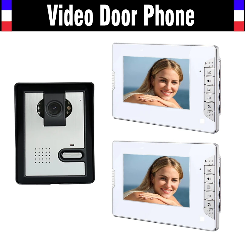 7 Inch Monitor Handfree Video Door Phone Doorbell Intercom Camera Kits 1 Camera 2 Monitor Night Vision Call and Intercom Wholesale Security & Protection