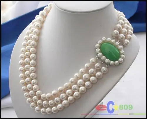 

FREE SHIPPING>>>@ wholesale 3ROW 10MM WHITE ROUND FW CULTURED PEARL NECKLACE