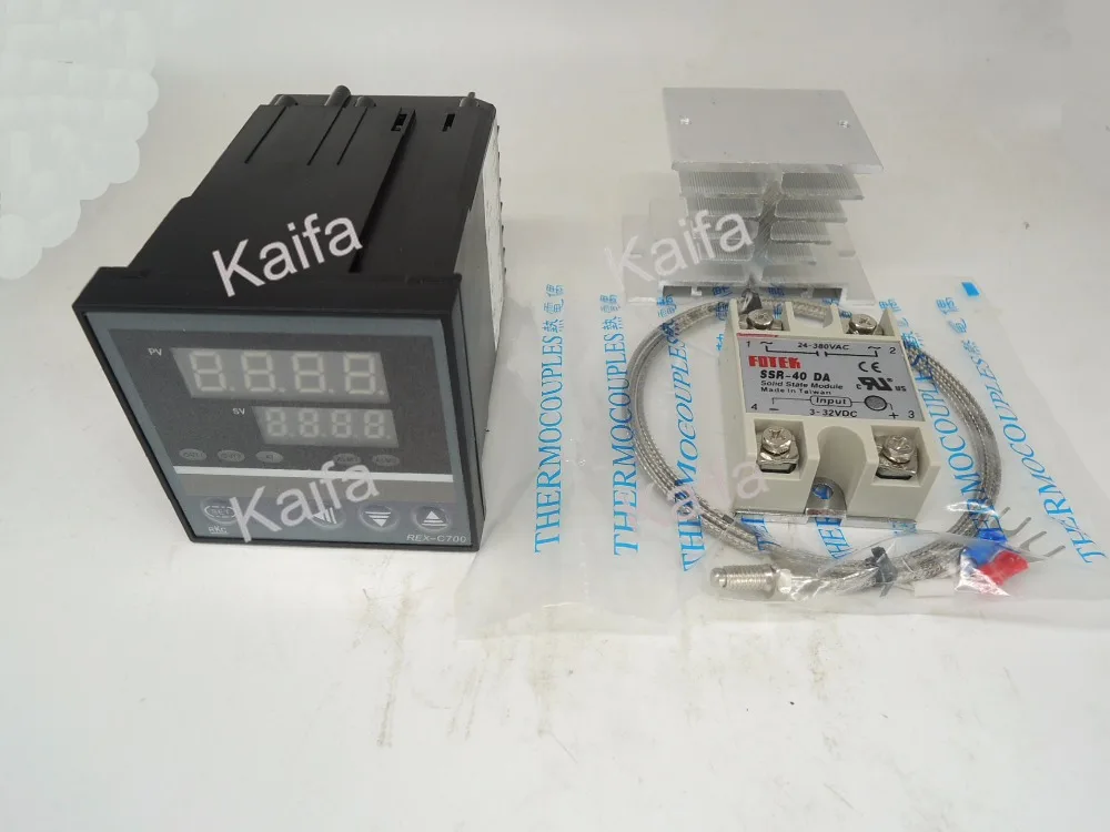 

,Digital PID Temperature Controller Thermostat REX-C700 + 1M K Thermocouple Probe+SSR 40DA+ Radiator ,100V~240V AC