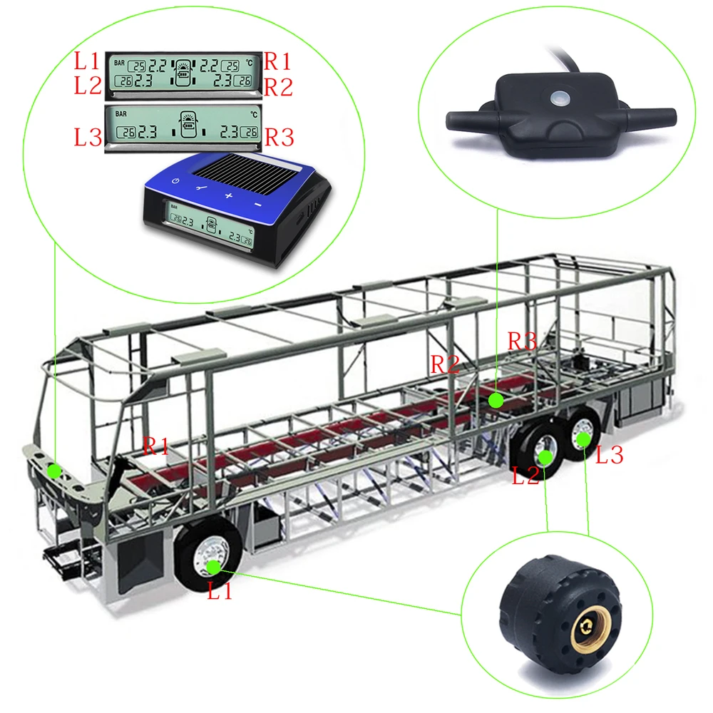 CARCHET Wireless RV Solar Tire Pressure Monitor System TPMS + 6 External Sensors Car Truck RV Trailar TPMS 6 sensors LCD Display